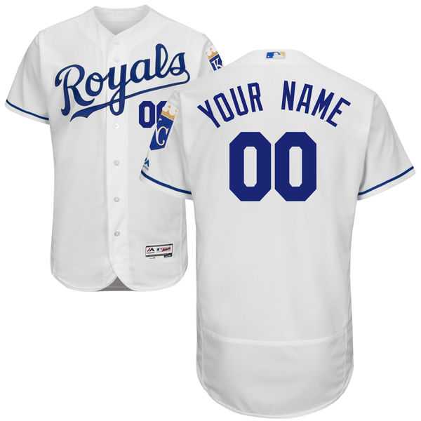 Men's Kansas City Royals Majestic Home White Flex Base Authentic Collection Custom Jersey