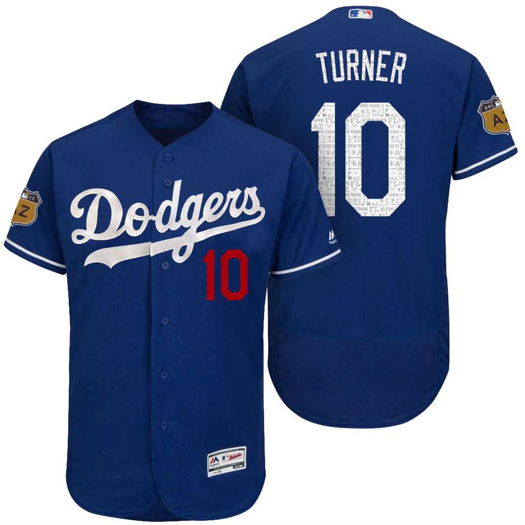 Men's Los Angeles Dodgers #10 Justin Turner 2017 Spring Training Flex Base Authentic Collection Stitched Baseball Jersey