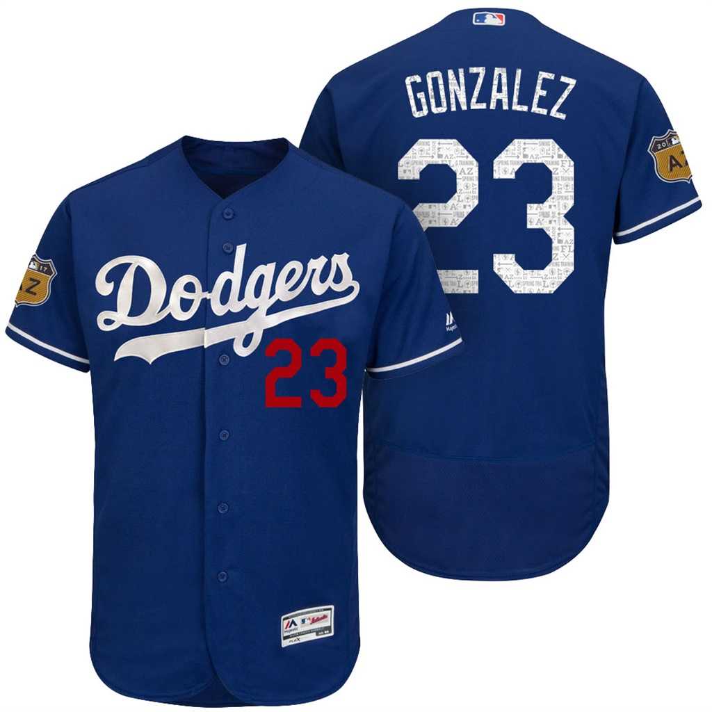 Men's Los Angeles Dodgers #23 Adrian Gonzalez 2017 Spring Training Flex Base Authentic Collection Stitched Baseball Jersey