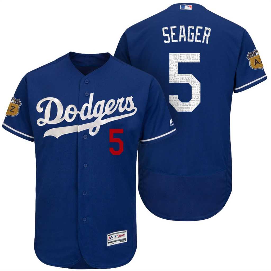 Men's Los Angeles Dodgers #5 Corey Seager 2017 Spring Training Flex Base Authentic Collection Stitched Baseball Jersey