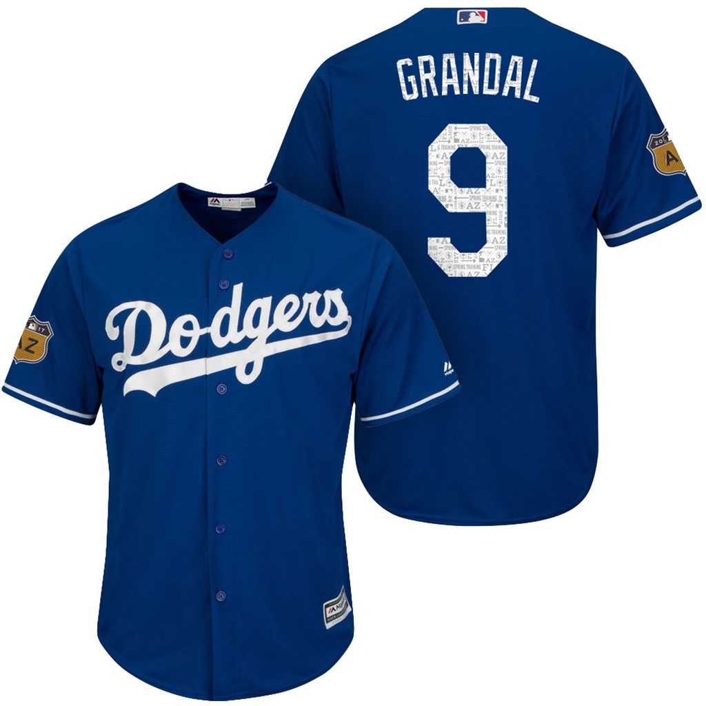 Men's Los Angeles Dodgers #9 Yasmani Grandal 2017 Spring Training Cool Base Stitched MLB Jersey