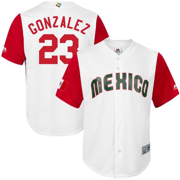Men's Mexico Baseball #23 Adrian Gonzalez Majestic White 2017 World Baseball Classic Jersey