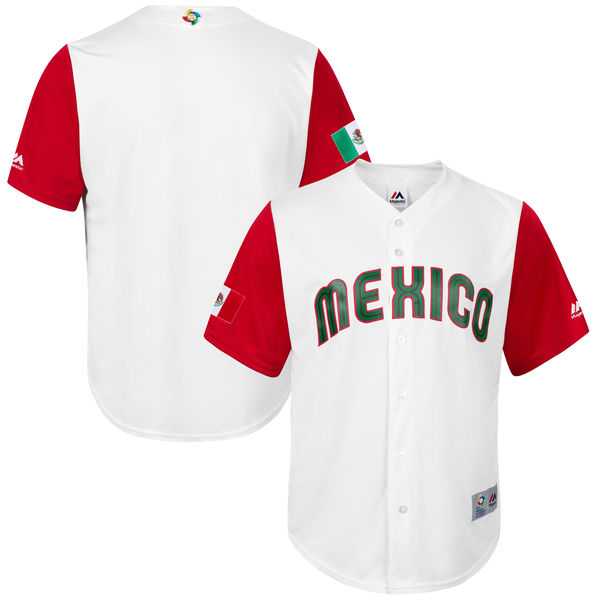Men's Mexico Baseball Blank Majestic White 2017 World Baseball Classic Team Jersey