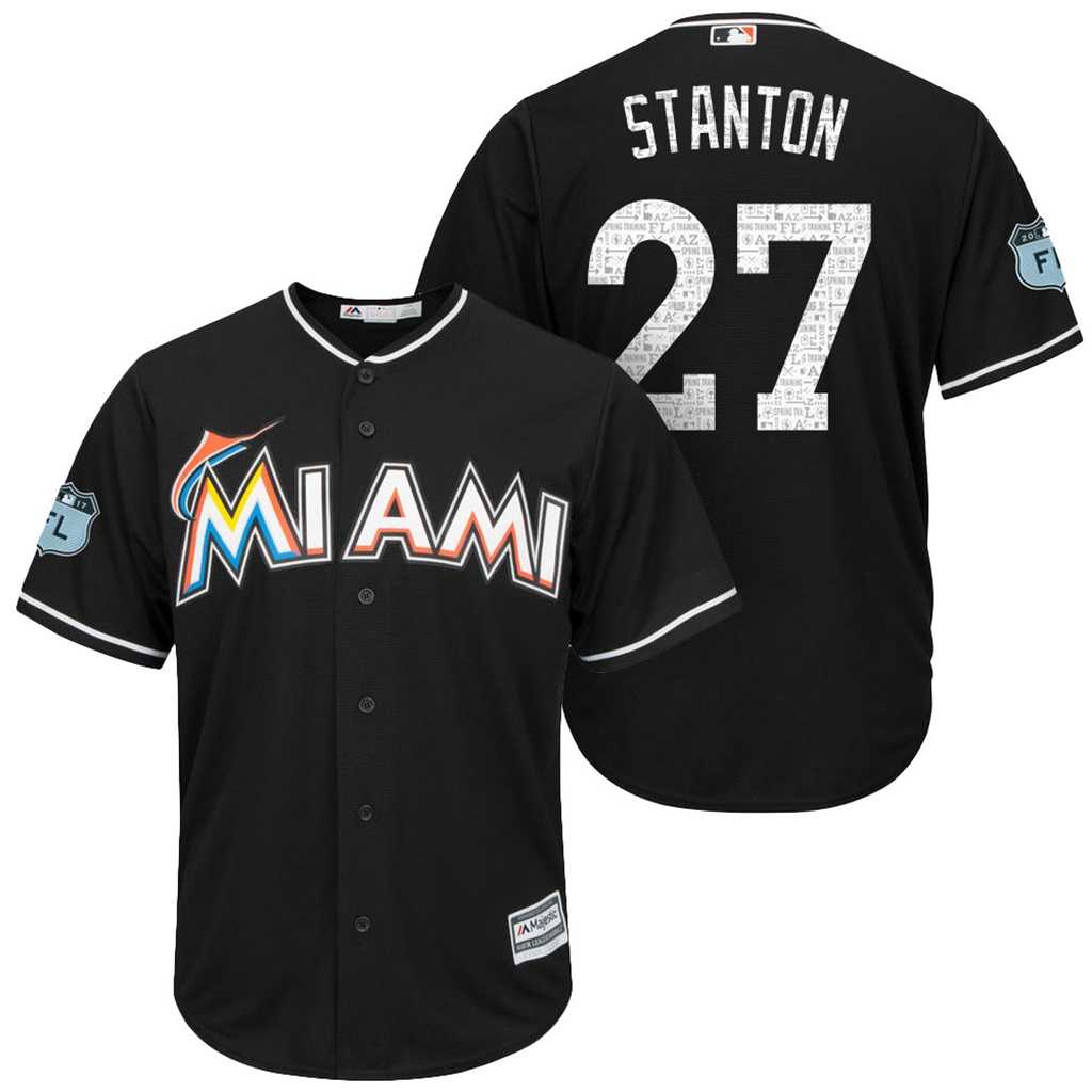 Men's Miami Marlins #27 Giancarlo Stanton 2017 Spring Training Cool Base Stitched MLB Jersey