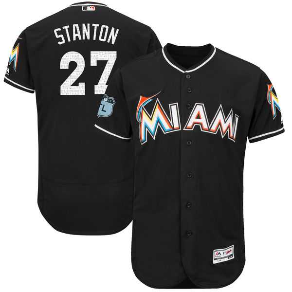 Men's Miami Marlins #27 Giancarlo Stanton Black 2017 Spring Training Flexbase Authentic Collection Stitched Baseball Jersey