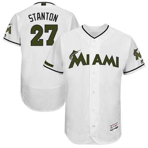 Men's Miami Marlins #27 Giancarlo Stanton White Flexbase Authentic Collection Memorial Day Stitched MLB Jersey