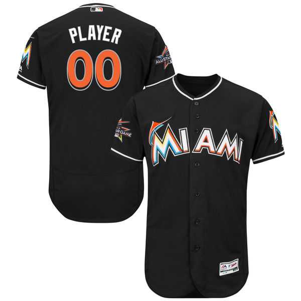 Men's Miami Marlins Majestic Alternate Black 2017 Authentic Flexbase Custom Jersey with All-Star Game Patch