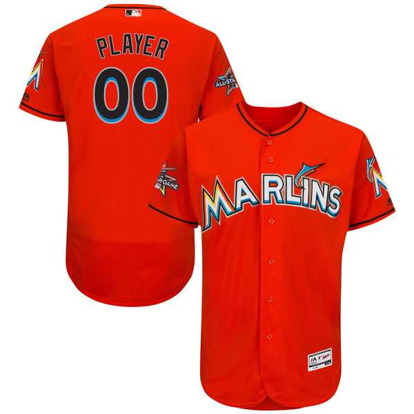 Men's Miami Marlins Majestic Alternate Fire Red 2017 Authentic Flexbase Custom Jersey with All-Star Game Patch