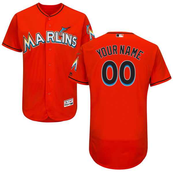 Men's Miami Marlins Majestic Alternate Fire Red Flex Base Authentic Collection Custom Jersey