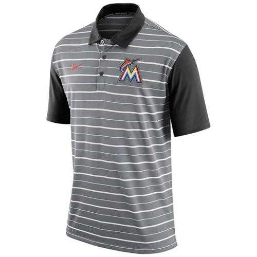 Men's Miami Marlins Nike Gray Dri-FIT Stripe Polo