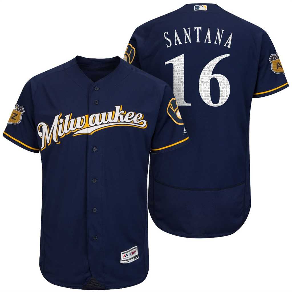 Men's Milwaukee Brewers #16 Domingo Santana 2017 Spring Training Flex Base Authentic Collection Stitched Baseball Jersey