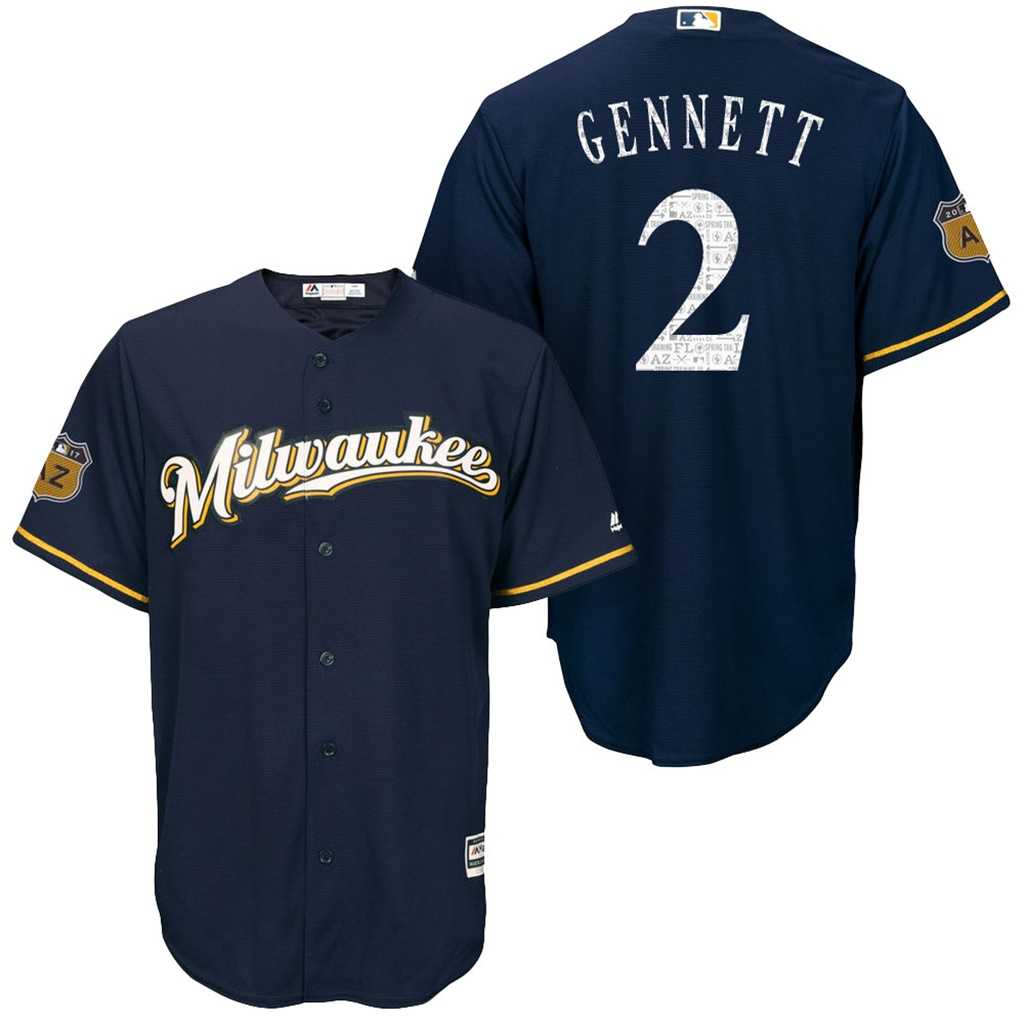 Men's Milwaukee Brewers #2 Scooter Gennett 2017 Spring Training Cool Base Stitched MLB Jersey
