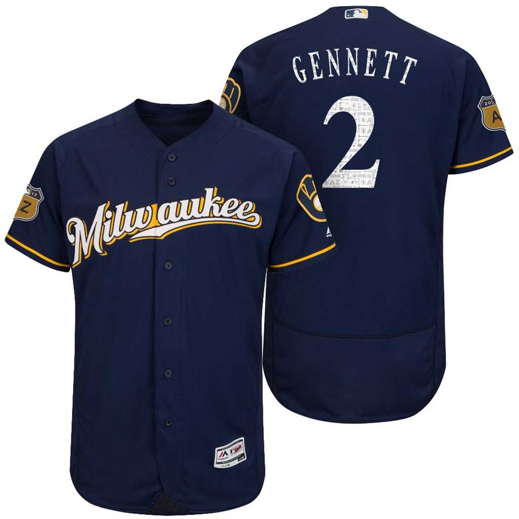 Men's Milwaukee Brewers #2 Scooter Gennett 2017 Spring Training Flex Base Authentic Collection Stitched Baseball Jersey