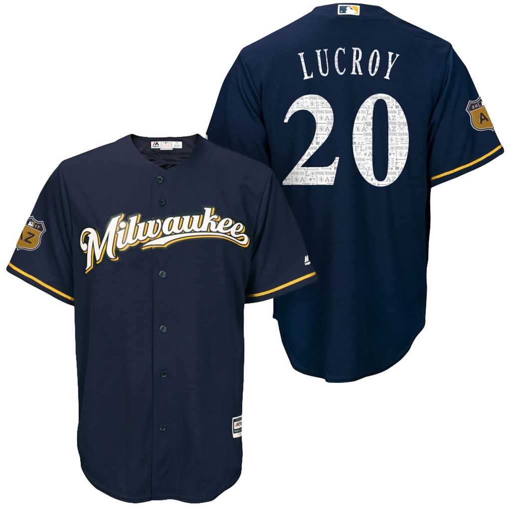 Men's Milwaukee Brewers #20 Jonathan Lucroy 2017 Spring Training Cool Base Stitched MLB Jersey