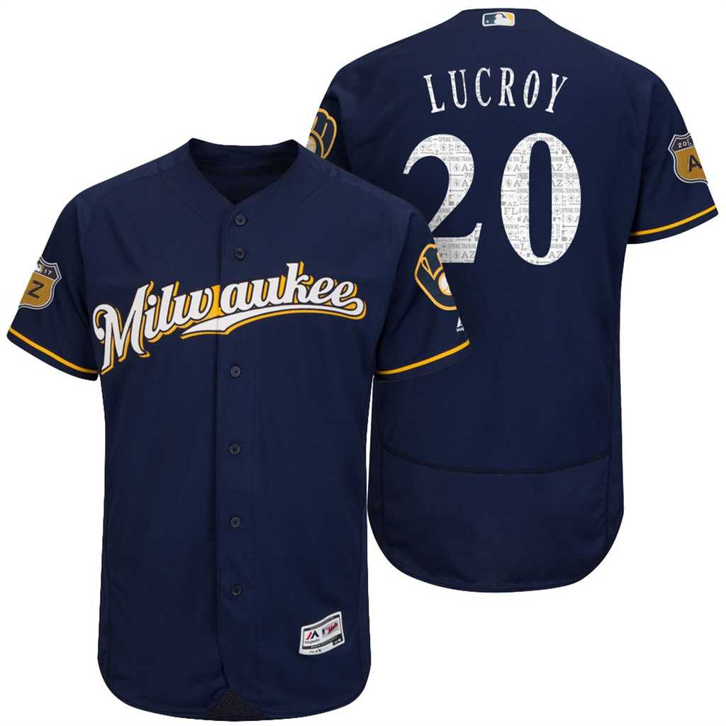 Men's Milwaukee Brewers #20 Jonathan Lucroy 2017 Spring Training Flex Base Authentic Collection Stitched Baseball Jersey