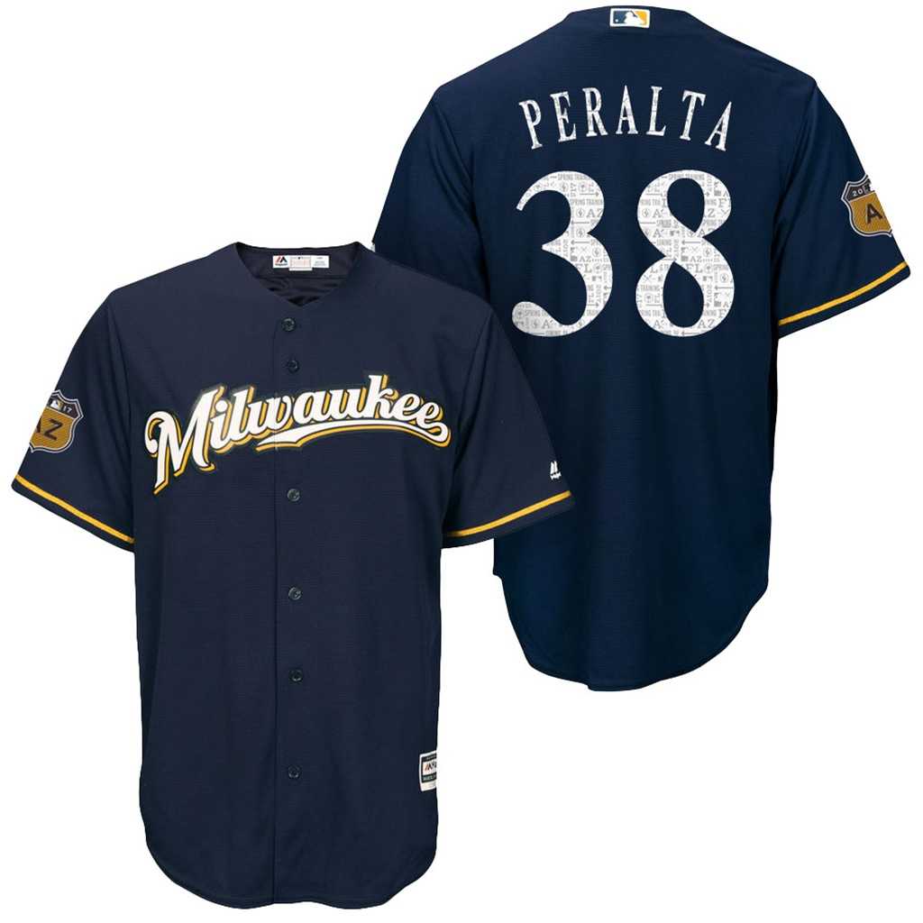 Men's Milwaukee Brewers #38 Wily Peralta 2017 Spring Training Cool Base Stitched MLB Jersey