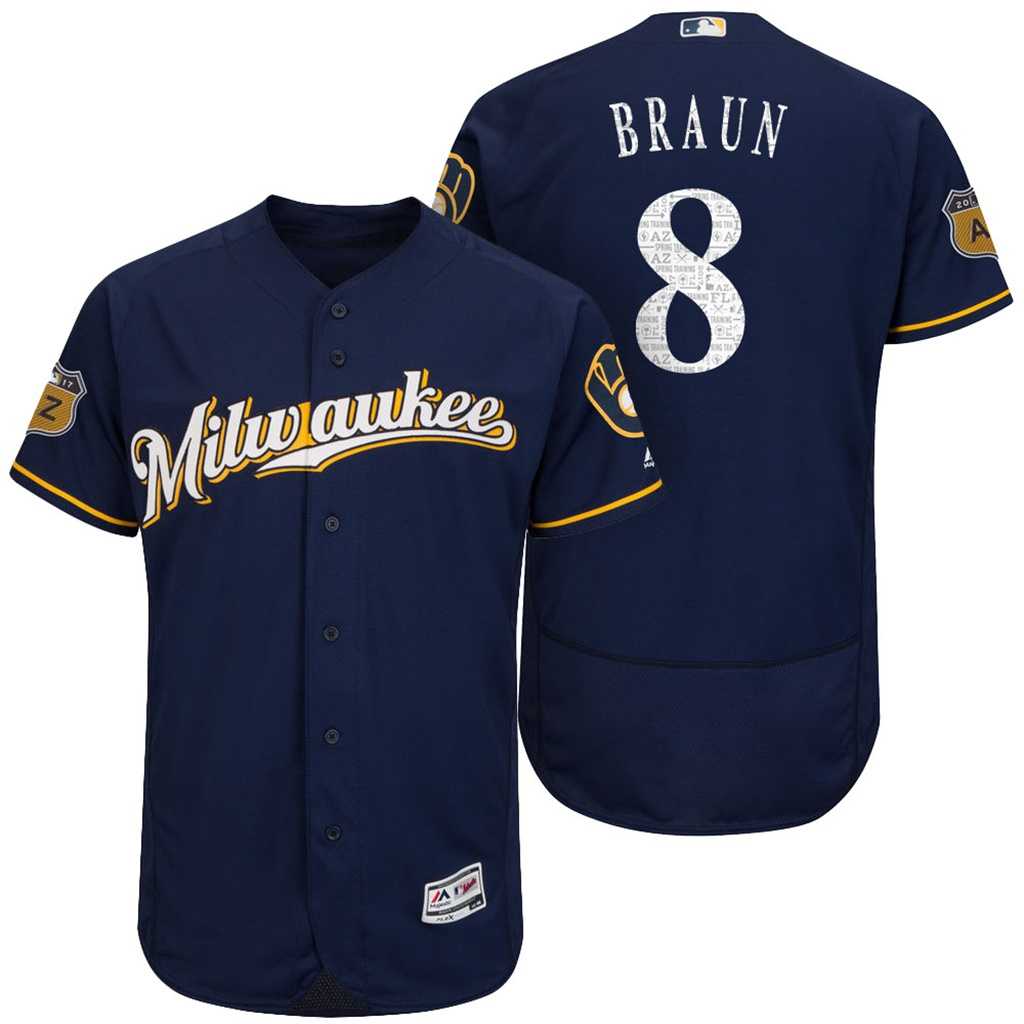 Men's Milwaukee Brewers #8 Ryan Braun 2017 Spring Training Flex Base Authentic Collection Stitched Baseball Jersey