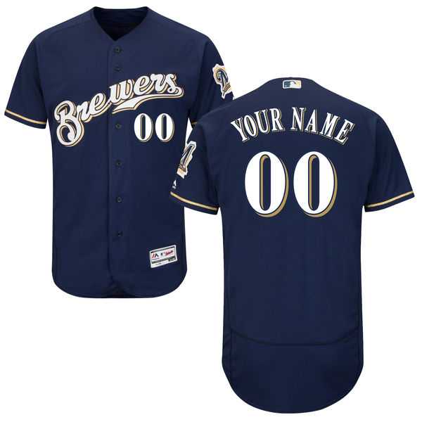 Men's Milwaukee Brewers Majestic Alternate Home Navy Flex Base Collection Custom Jersey