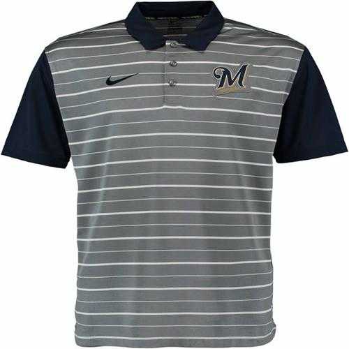 Men's Milwaukee Brewers Nike Gray Dri-FIT Stripe Polo