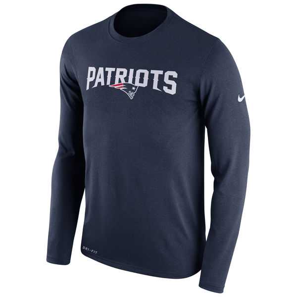 Men's New England Patriots Nike Navy Legend Essential Lock Up Long Sleeve Performance T-Shirt