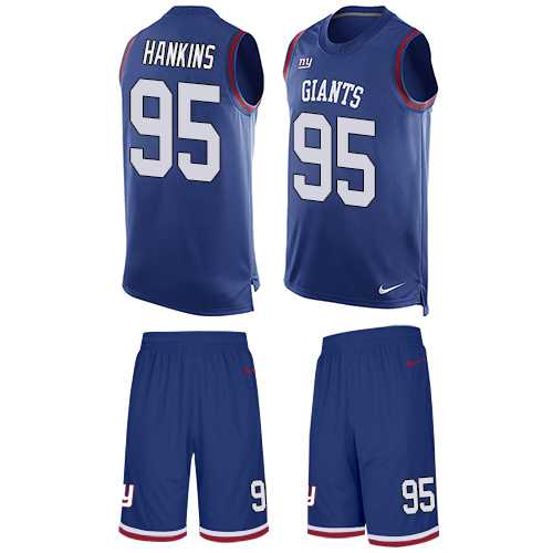 Men's New York Giants #95 Johnathan Hankins Royal Blue Limited Tank Top Suit NFL jersey