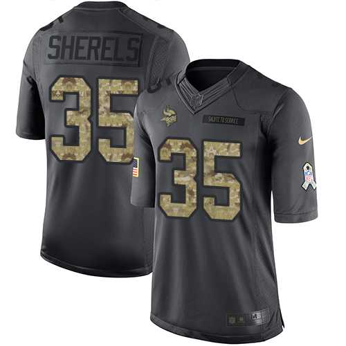 Men's Nike Minnesota Vikings #35 Marcus Sherels Black Limited 2016 Salute to Service NFL Jersey