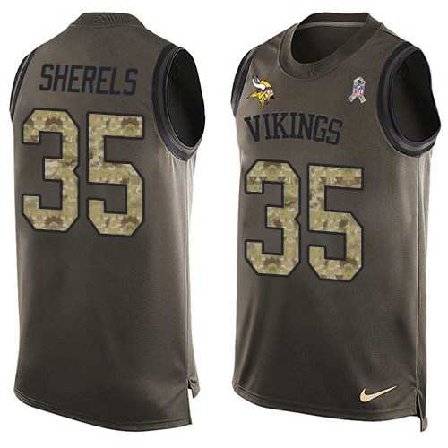 Men's Nike Minnesota Vikings #35 Marcus Sherels Green Salute to Service Limited Tank Top NFL jersey