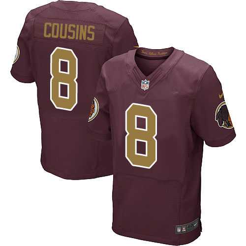 Men's Nike Washington Redskins #8 Kirk Cousins Elite Burgundy Red&Gold Number Alternate 80TH Anniversary NFL Jersey