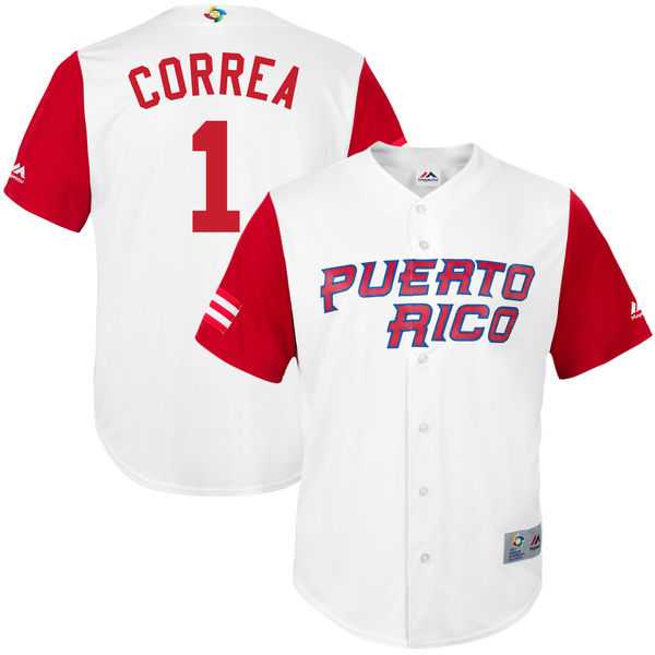 Men's Puerto Rico Baseball #1 Carlos Correa Majestic White 2017 World Baseball Classic Jersey