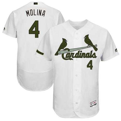 Men's St. Louis Cardinals #4 Yadier Molina White Flexbase Authentic Collection Memorial Day Stitched MLB Jersey