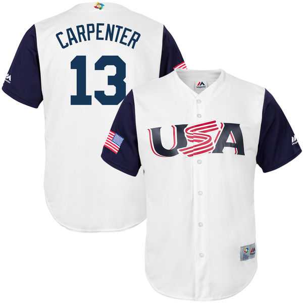 Men's USA Baseball #13 Matt Carpenter Majestic White 2017 World Baseball Classic Jersey