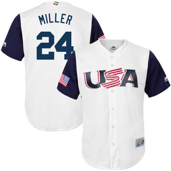 Men's USA Baseball #24 Andrew Miller Majestic White 2017 World Baseball Classic Jersey