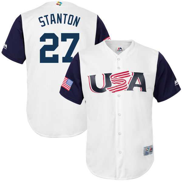 Men's USA Baseball #27 Giancarlo Stanton Majestic White 2017 World Baseball Classic Jersey