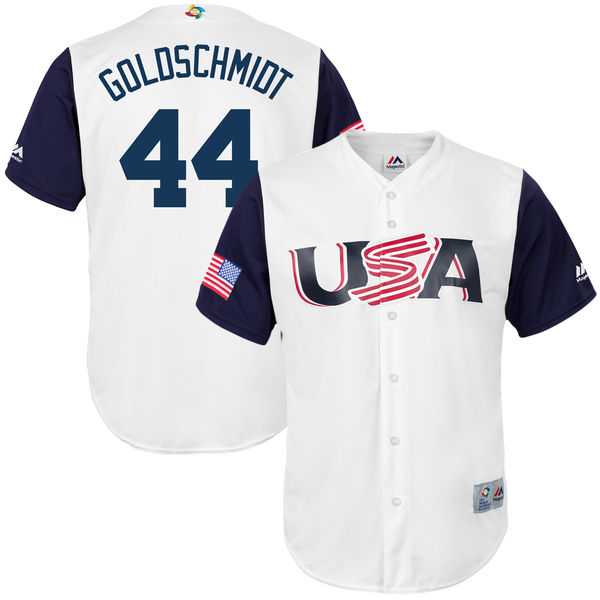 Men's USA Baseball #44 Paul Goldschmidt Majestic White 2017 World Baseball Classic Jersey