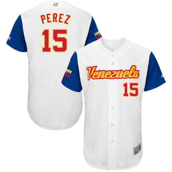 Men's Venezuela Baseball #15 Salvador Perez Majestic White 2017 World Baseball Classic Authentic Jersey