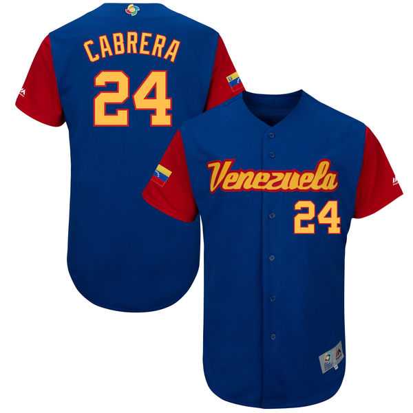 Men's Venezuela Baseball #24 Miguel Cabrera Majestic Royal 2017 World Baseball Classic Authentic Jersey