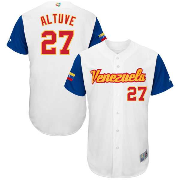 Men's Venezuela Baseball #27 Jose Altuve Majestic White 2017 World Baseball Classic Authentic Jersey