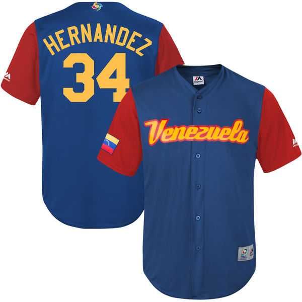 Men's Venezuela Baseball #34 Felix Hernandez Majestic Royal 2017 World Baseball Classic Jersey