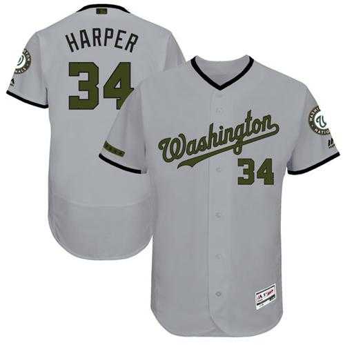 Men's Washington Nationals #34 Bryce Harper Grey Flexbase Authentic Collection Memorial Day Stitched MLB Jersey