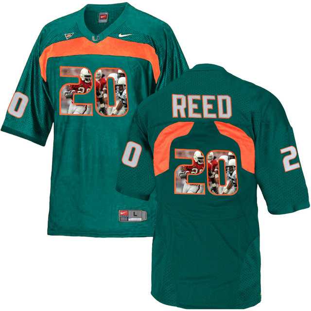 Miami Hurricanes #20 Ed Reed Green With Portrait Print College Football Jersey2