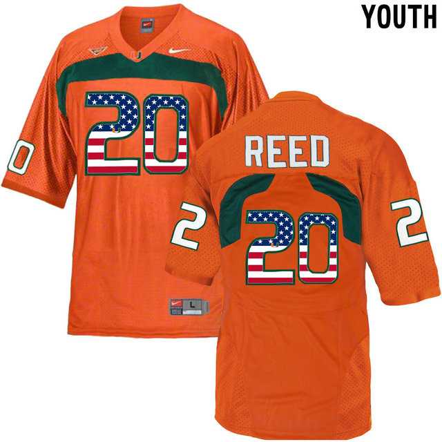 Miami Hurricanes #20 Ed Reed Orange USA Flag Youth College Football Jersey