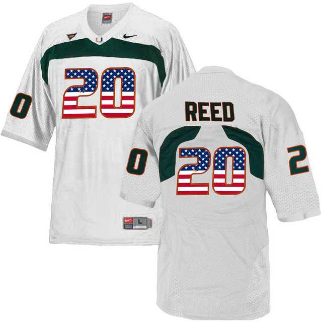 Miami Hurricanes #20 Ed Reed White USA Flag College Football Jersey
