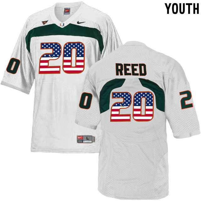 Miami Hurricanes #20 Ed Reed White USA Flag Youth College Football Jersey
