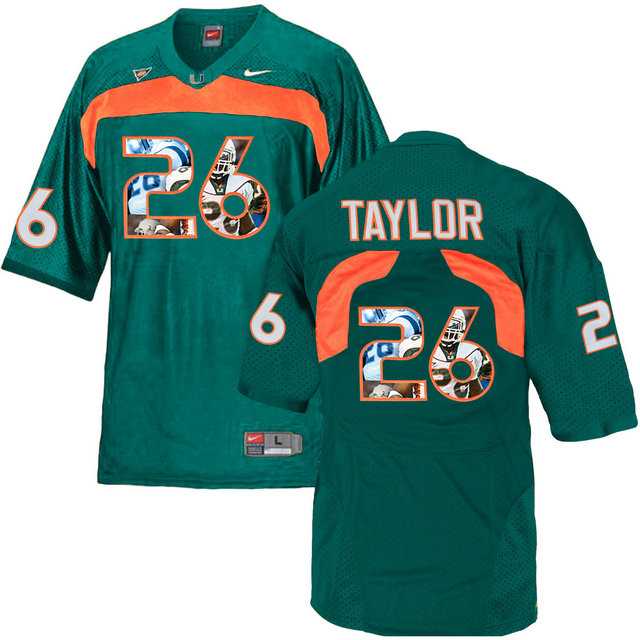 Miami Hurricanes #26 Sean Taylor Green With Portrait Print College Football Jersey