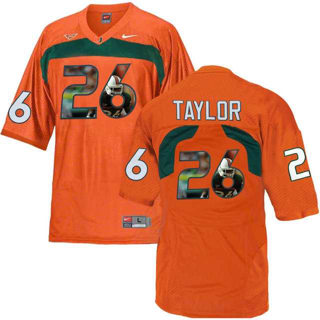 Miami Hurricanes #26 Sean Taylor Orange With Portrait Print College Football Jersey2