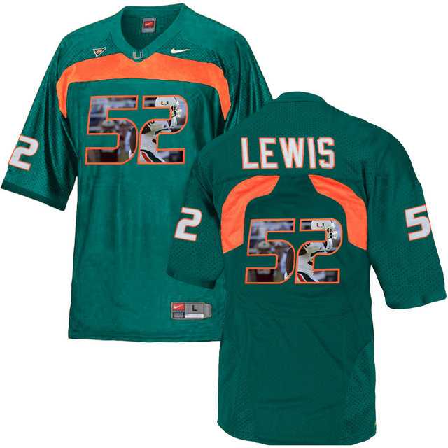 Miami Hurricanes #52 Ray Lewis Green With Portrait Print College Football Jersey