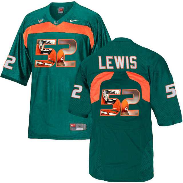 Miami Hurricanes #52 Ray Lewis Green With Portrait Print College Football Jersey2