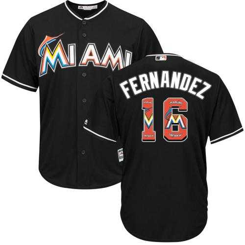 Miami Marlins #16 Jose Fernandez Black Team Logo Fashion Stitched MLB Jersey