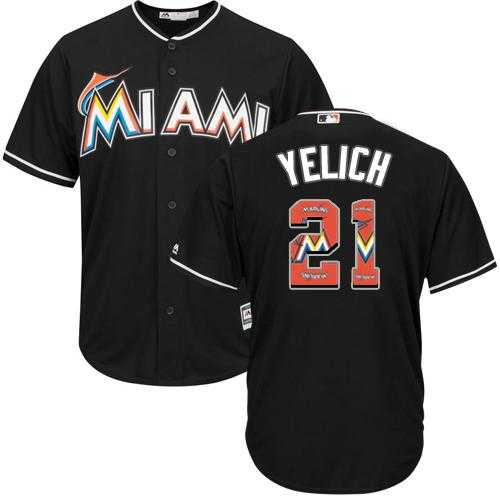Miami Marlins #21 Christian Yelich Black Team Logo Fashion Stitched MLB Jersey