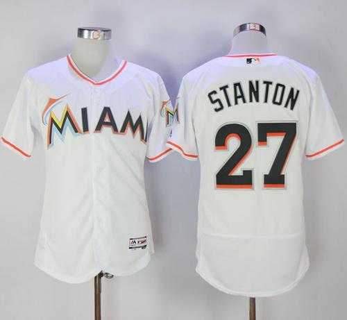 Miami Marlins #27 Giancarlo Stanton White Flexbase Authentic Collection Stitched MLB Jersey